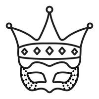 reine et Roi mascarade masque avec une couronne, prince et Princesse costume partie, Célibataire noir ligne icône vecteur