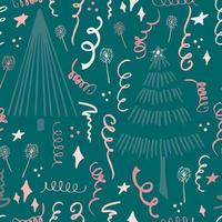 Noël fond fête célébration vecteur modèle sans couture arbres de Noël stylisés avec des cadeaux de bonbons et des cierges magiques. fond d'écran pour papier d'emballage, invitations, papier et cartes, arrière-plans de sites Web.