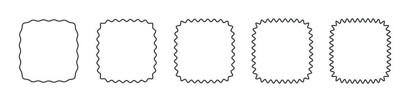 ondulé bord cadres festonné les frontières , rectangle et carré boîte. gribouiller vagues frontière. plat illustration isolé sur blanc Contexte. vecteur