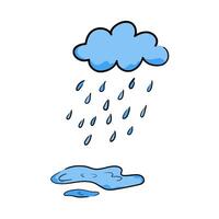 nuage avec pluie et flaques d'eau dans dessiné à la main style, concept à propos une pluvieux saison. isolé illustration pour imprimer, numérique et plus conception vecteur