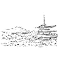 dessin de chureito pagode et Fuji Montagne vecteur