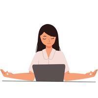 namaste femme dans de face de portable décroissant stressé la gestion illustration vecteur