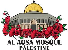 Al aqsa mosquée Palestine avec fleurs vecteur