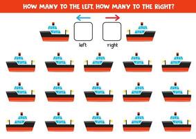 la gauche ou droite avec mignonne dessin animé jouet bateau. logique feuille de travail pour enfants d'âge préscolaire. vecteur