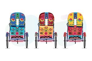 coloré pousse-pousse arrière illustration. bangladeshi pousse-pousse art. tri cycle de Dhaka ville. local véhicule vecteur