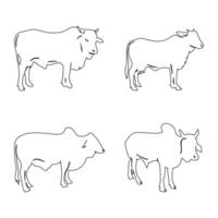 ensemble de vache linéaire style icône. noir ligne art vache isolé sur blanc vecteur