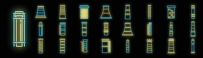 cheminée Icônes ensemble néon vecteur