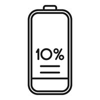 Dix pour cent faible batterie charge icône contour . électrique statut vecteur