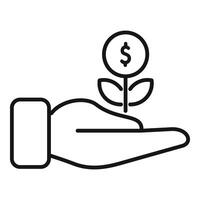 grandir dans main argent plante icône contour . argent investissement pièce de monnaie vecteur