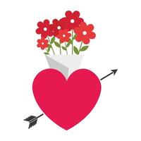 coeur mignon avec des fleurs de flèche et de bouquet vecteur