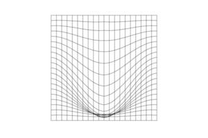 déformé carré grille. engrener voilé texture. net avec convexe effet. géométrique déformation. la gravité phénomène. plié treillis surface isolé sur blanc Contexte. vecteur