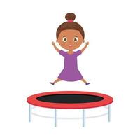 jolie petite fille afro dans le jeu de saut de trampoline vecteur