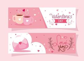 définir des cartes de joyeuse saint valentin avec décoration vecteur