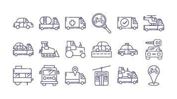 conception de vecteur de jeu d'icônes de véhicules isolés