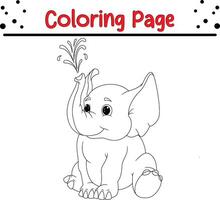 bébé l'éléphant en jouant l'eau coloration page pour enfants. noir et blanc illustration pour coloration livre vecteur