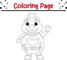 castor ouvrier posant coloration livre page pour enfants. vecteur