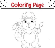 mignonne chat en portant fourchette cuillère coloration livre page pour enfants. vecteur