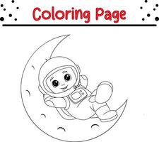 Jeune astronaute croissant lune coloration livre page pour enfants. vecteur
