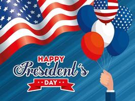 main avec des ballons de conception de vecteur de jour des présidents heureux des états-unis