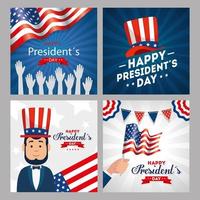 drapeau de chapeau de dessin animé avatar homme et mains des états-unis conception de vecteur de jour des présidents heureux