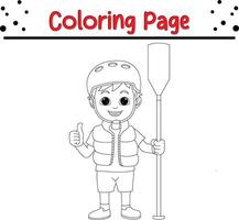 garçon avec kayak pagayer coloration livre page pour les enfants vecteur