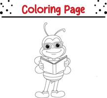 mignonne abeille en train de lire livre coloration page pour des gamins et adultes vecteur