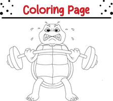 mignonne tortue levage poids coloration page pour des gamins et adultes vecteur