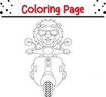 mignonne Lion équitation scooter coloration page pour des gamins et adultes vecteur