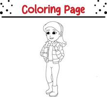 jolie écolière coloration page pour enfants. noir et blanc illustration pour coloration livre vecteur