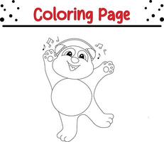 marrant Panda écoute la musique coloration page pour enfants. noir et blanc illustration pour coloration livre vecteur