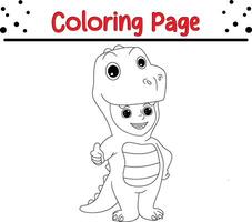 garçon portant dinosaure costume les pouces en haut coloration livre page pour enfants. vecteur