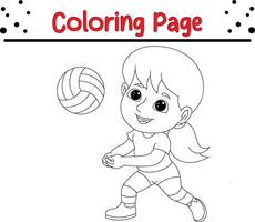 peu fille en jouant volley-ball coloration livre page pour enfants. vecteur