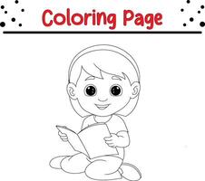 peu fille en train de lire livre coloration page pour enfants. noir et blanc illustration pour coloration livre vecteur