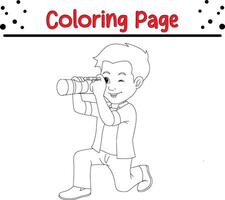 garçon tournage photo avec caméra coloration page pour des gamins et adultes vecteur