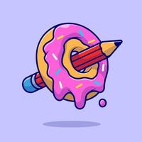 Donut et crayon dessin animé vecteur