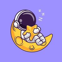 mignonne astronaute dort sur lune en portant le étoile dessin animé vecteur