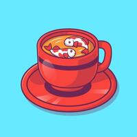 mignonne poisson koi poisson dans tasse thé dessin animé vecteur