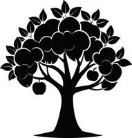 noir Pomme arbre silhouette sur blanc Contexte vecteur