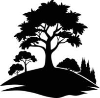 silhouette de une arbre avec herbe vecteur