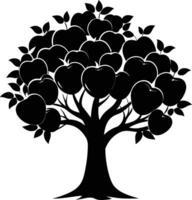 noir Pomme arbre silhouette sur blanc Contexte vecteur