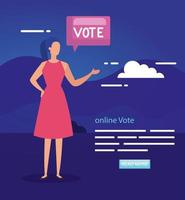 affiche de vote en ligne avec une femme d'affaires vecteur