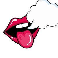 bouche sexy avec la langue sortie et icône de style pop art bulle vecteur