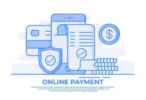 mobile téléphone facture paiement, payé par crédit carte, en ligne achats mince ligne plat illustration infographie vecteur