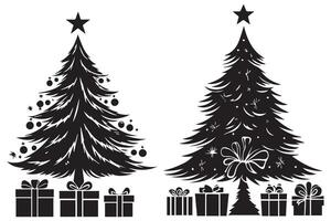 Noël arbre cadeau boîte silhouette vecteur