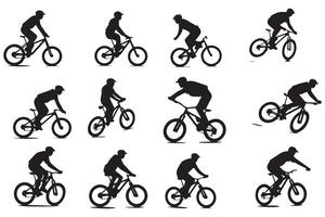 cycliste sauter silhouette ensemble vecteur