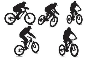silhouette de une cycliste sauter sur une vélo vecteur