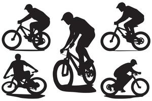 silhouette de une cycliste sauter sur une vélo vecteur