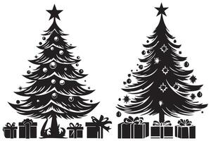 Noël arbre cadeau boîte silhouette vecteur