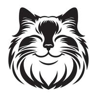 illustration de une ragdoll chat souriant visage logo concept conception vecteur