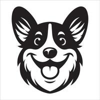 chien logo - une pembroke gallois corgi de bonne humeur visage illustration dans noir et blanc vecteur